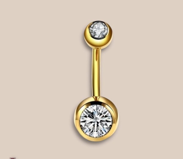 Titanium double jewelled navel barbell piercing - 1.6 x 8 mm - Goud